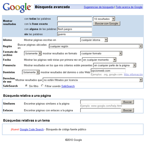 google busqueda avanzada 2010
