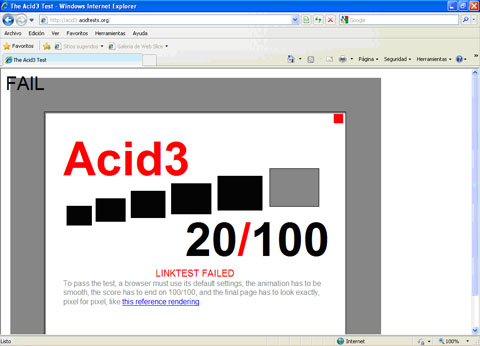 WaSP acid tetst 3 en Internet Explorer 8.0