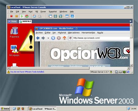 Opcionweb en VMWARE Linux bajo Windows 2003