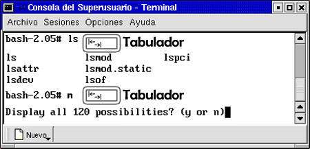 Ejemplo del uso de la tecla Tabulador en Linux